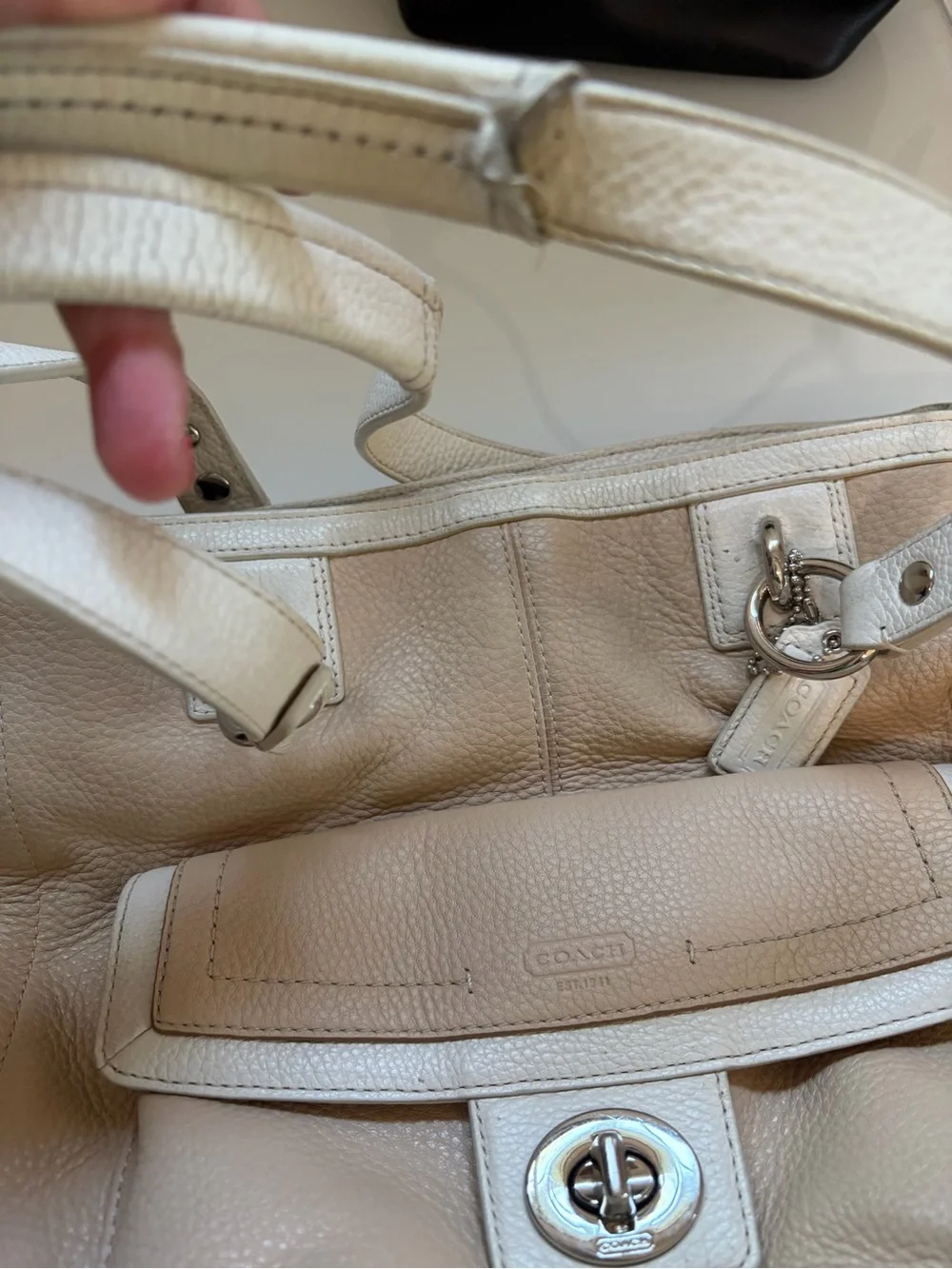 Vintage Coach Penelope Beige Leather Tote Shoulder Bag with Cream School Bag
